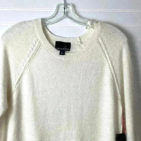 Cynthia Rowley NWT Ivory Angora Nylon Fuzzy Soft 3/4 Sleeve Sweater Size Large - Picture 2 of 7